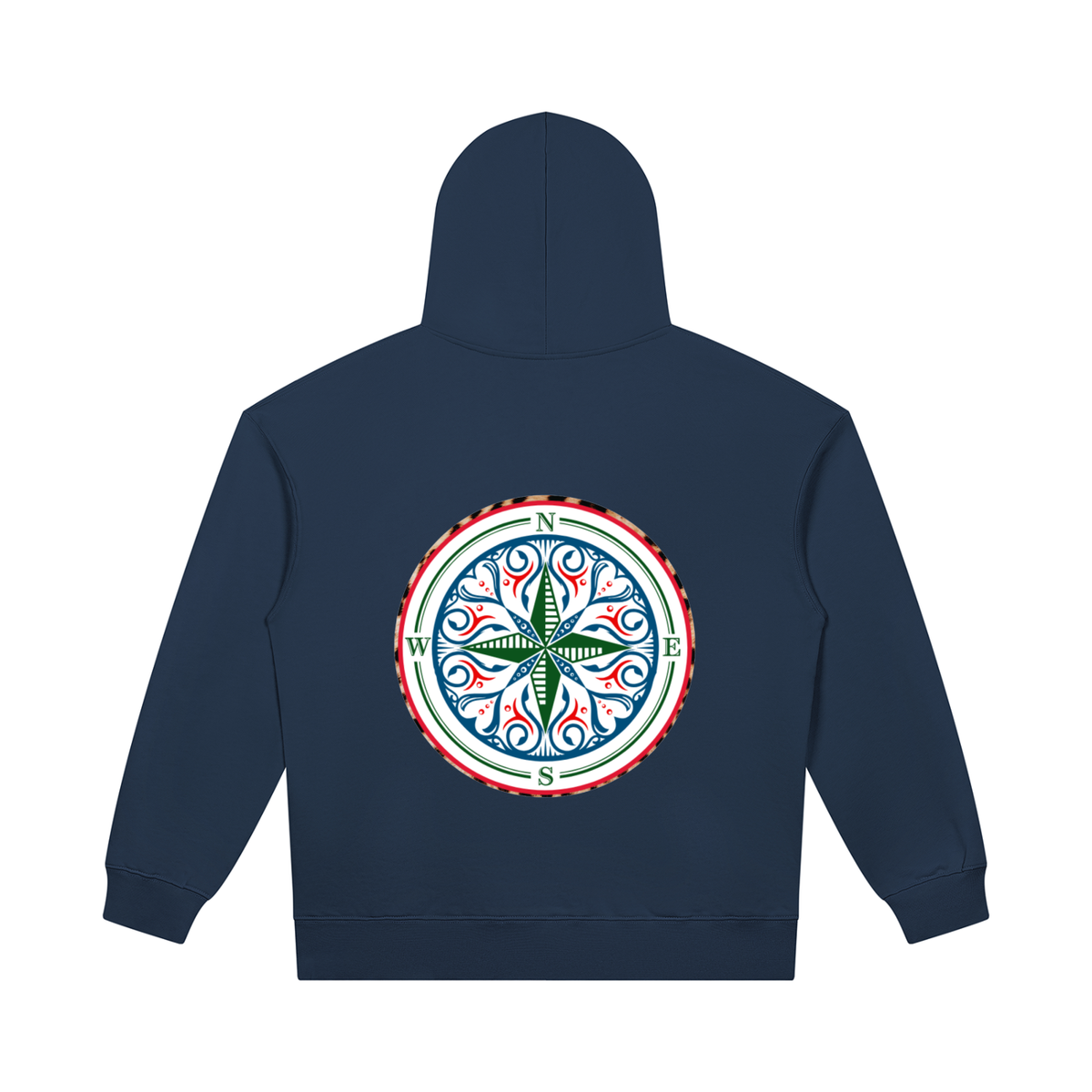 The Cosmic Compass heavyweight pullover hoodie is the one you reach for first: on the school run with your coffee, over a slip skirt and boots on a night out, or with leather trousers for date night. The weight holds its shape and makes everything you pair it with look deliberate. COMRTABLE AND STYLISH IN YOUR RECOVERY BLUE Back VIEW