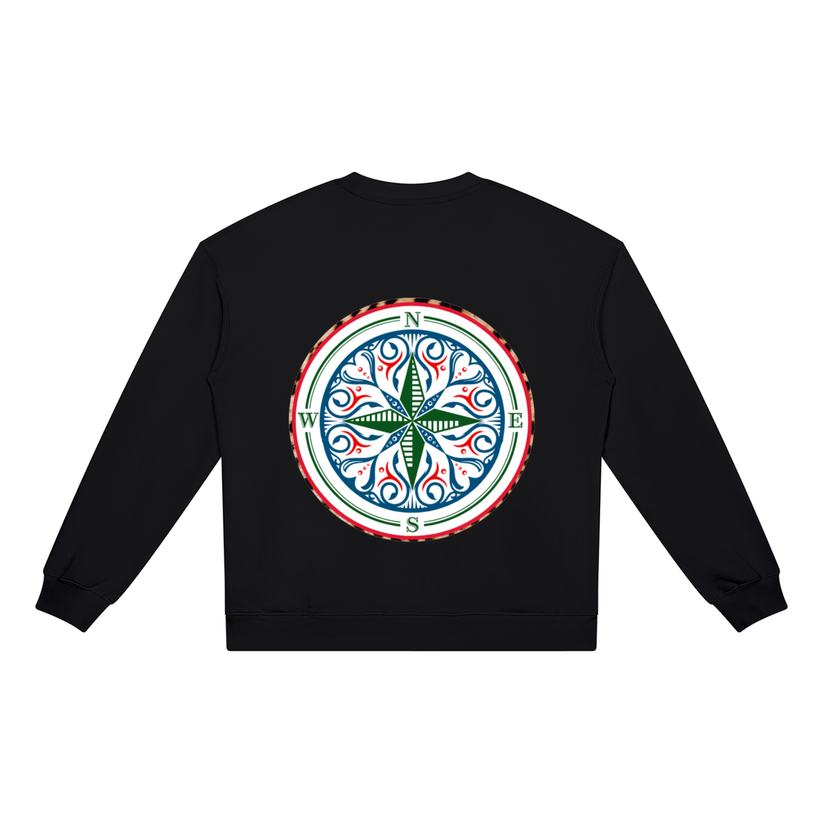 ind your magic A black crewneck sweatshirt with a The infinity style Studio compass logo.  Keep you looking stylish, warm and comfy on your confidence recovery journey. black crewneck back view