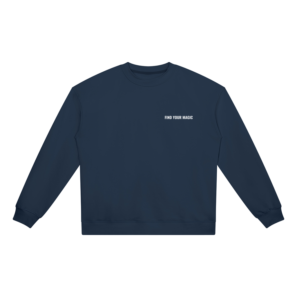 Compass Crewneck Sweatshirt. A blue crewneck sweatshirt with a The infinity style Studio compass logo.  Keep you looking stylish, warm and comfy on your confidence recovery journey. Blue crewneck front view