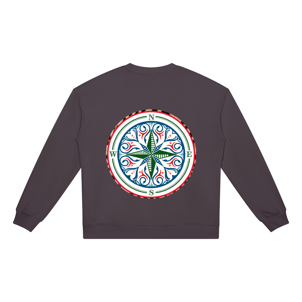 Compass Crewneck Sweatshirt. A charcoal crewneck sweatshirt with a The infinity style Studio compass logo.  Keep you looking stylish, warm and comfy on your confidence recovery journey. Charcoal  crewneck back view