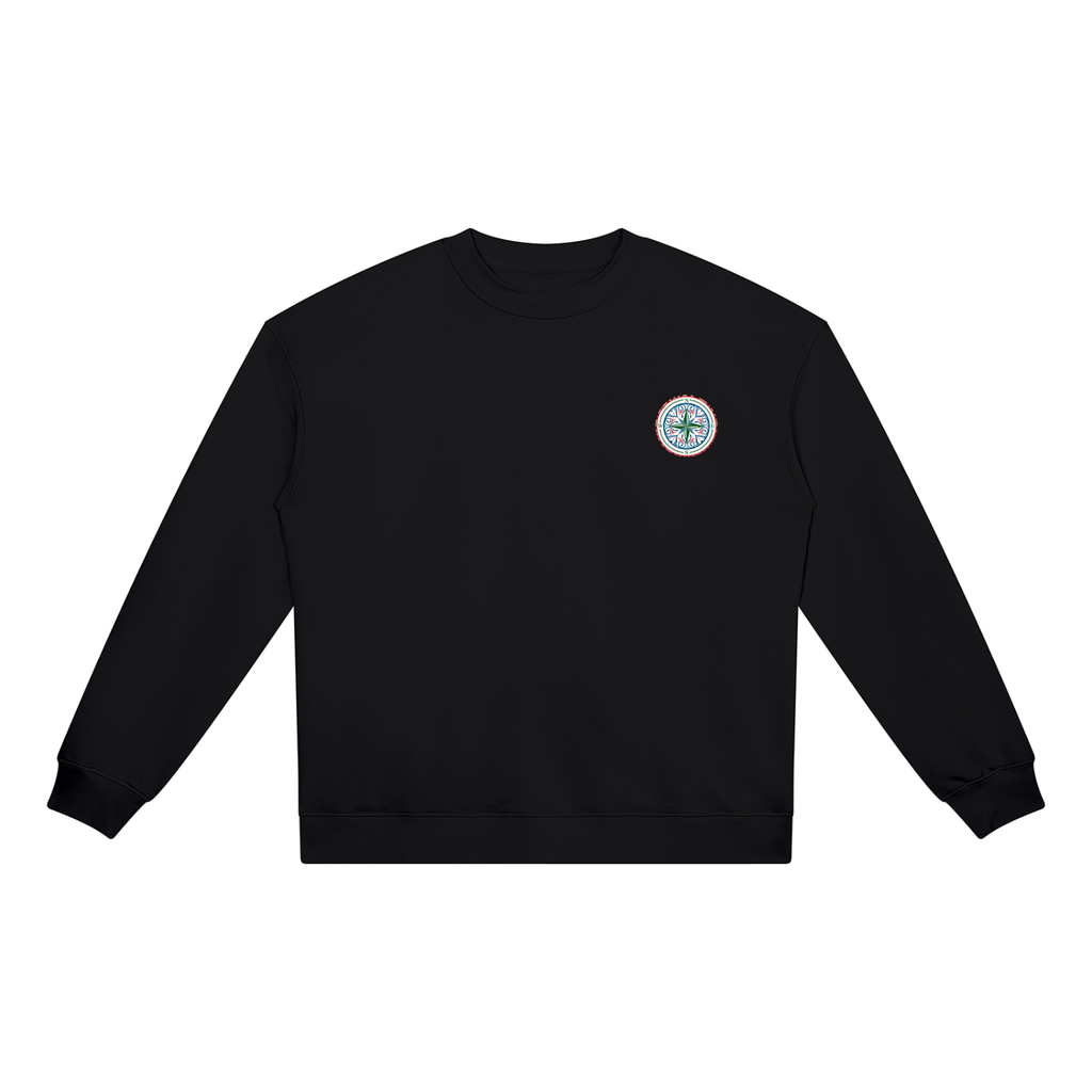 Find your magic A black grey crewneck sweatshirt with a The infinity style Studio compass logo.  Keep you looking stylish, warm and comfy on your confidence recovery journey. black hoodie front
