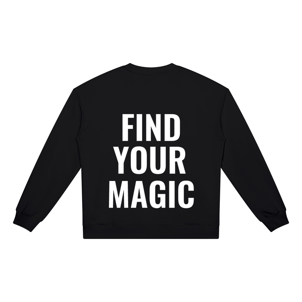 Find your magic A dark charcoal grey crewneck sweatshirt with a The infinity style Studio compass logo.  Keep you looking stylish, warm and comfy on your confidence recovery journey. black hoodie back