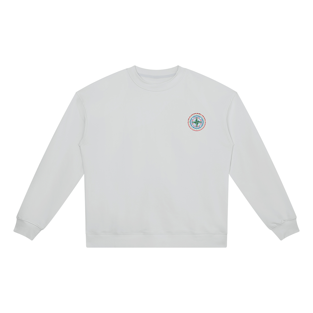 Find your magic A Flower grey crewneck sweatshirt with a The infinity style Studio compass logo.  Keep you looking stylish, warm and comfy on your confidence recovery journey. flower grey crewneck front view