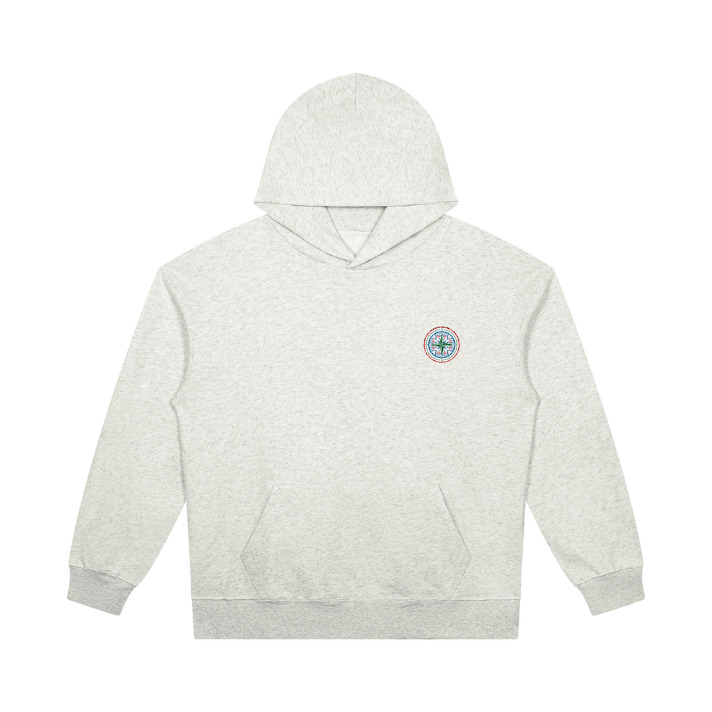A flower grey pullover hoodie with the classic compass multicolor graphic on the left chest. Keep you looking stylish, warm and comfy on your confidence recovery journey. flower grey hoodie front