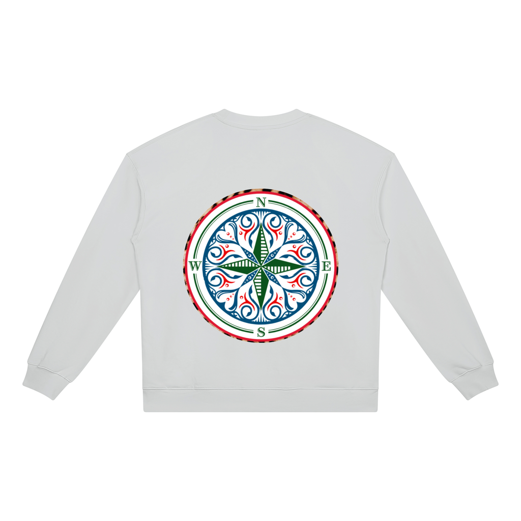 Compass Crewneck Sweatshirt. A Flower grey crewneck sweatshirt with a The infinity style Studio compass logo.  Keep you looking stylish, warm and comfy on your confidence recovery journey. flower grey  crewneck back view