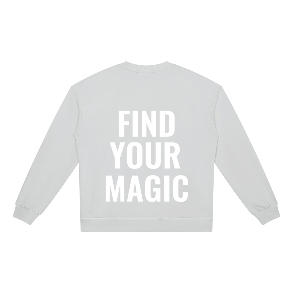 Find your magic A Flower grey crewneck sweatshirt with a The infinity style Studio compass logo.  Keep you looking stylish, warm and comfy on your confidence recovery journey. flower grey crewneck front back