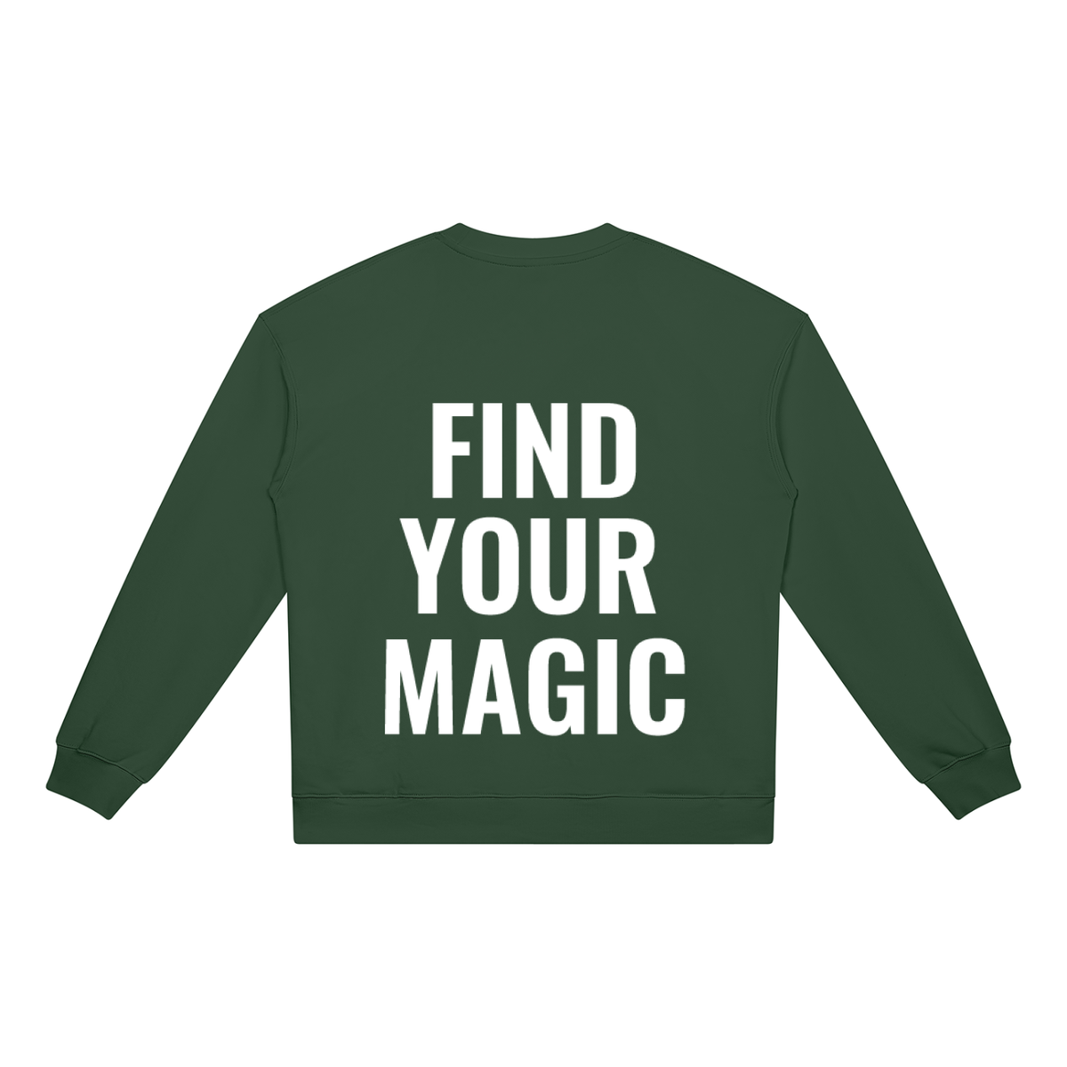 Find your magic A green crewneck sweatshirt with a The infinity style Studio compass logo.  Keep you looking stylish, warm and comfy on your confidence recovery journey. Green crewneck front view