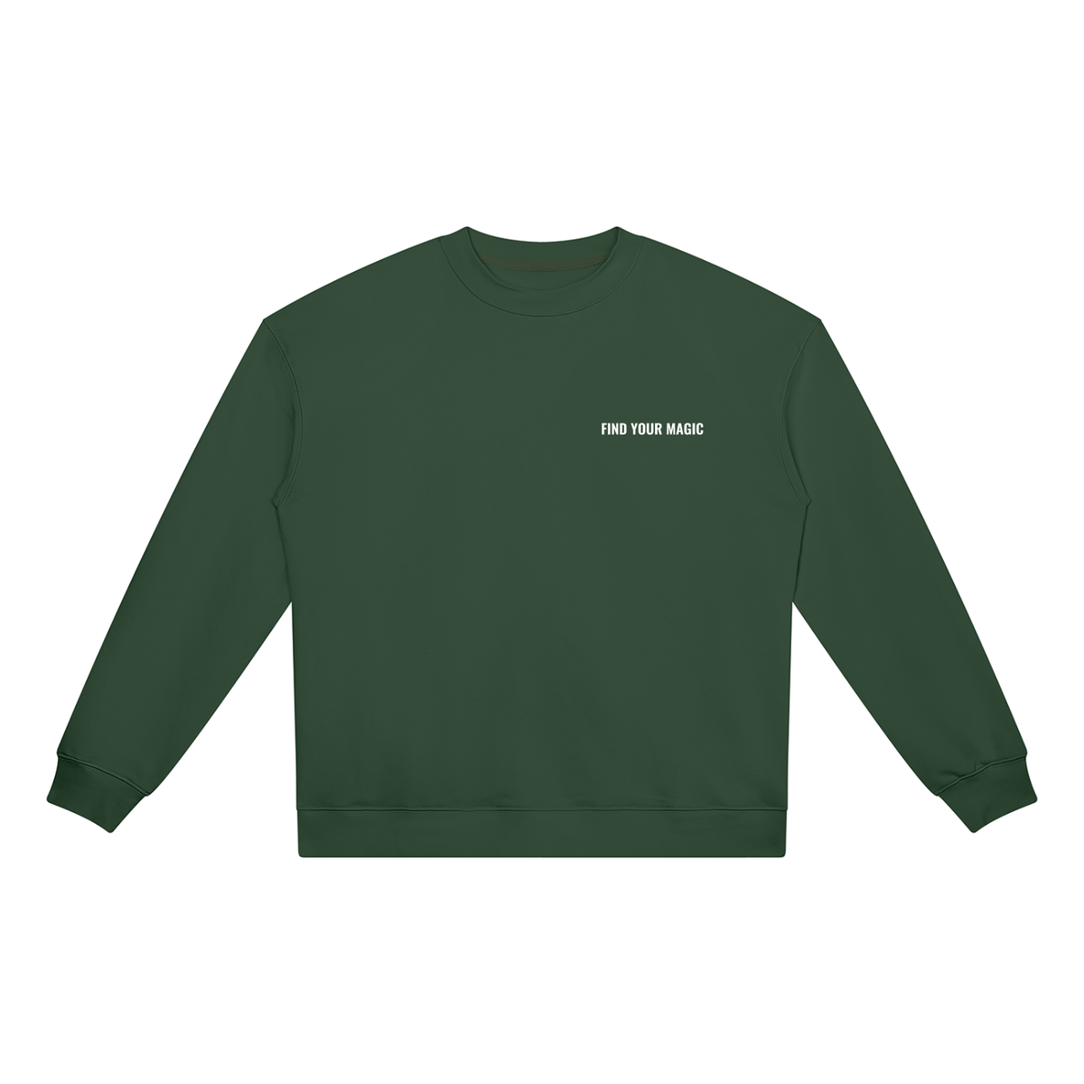 Compass Crewneck Sweatshirt. A green crewneck sweatshirt with a The infinity style Studio compass logo.  Keep you looking stylish, warm and comfy on your confidence recovery journey. green crewneck front view