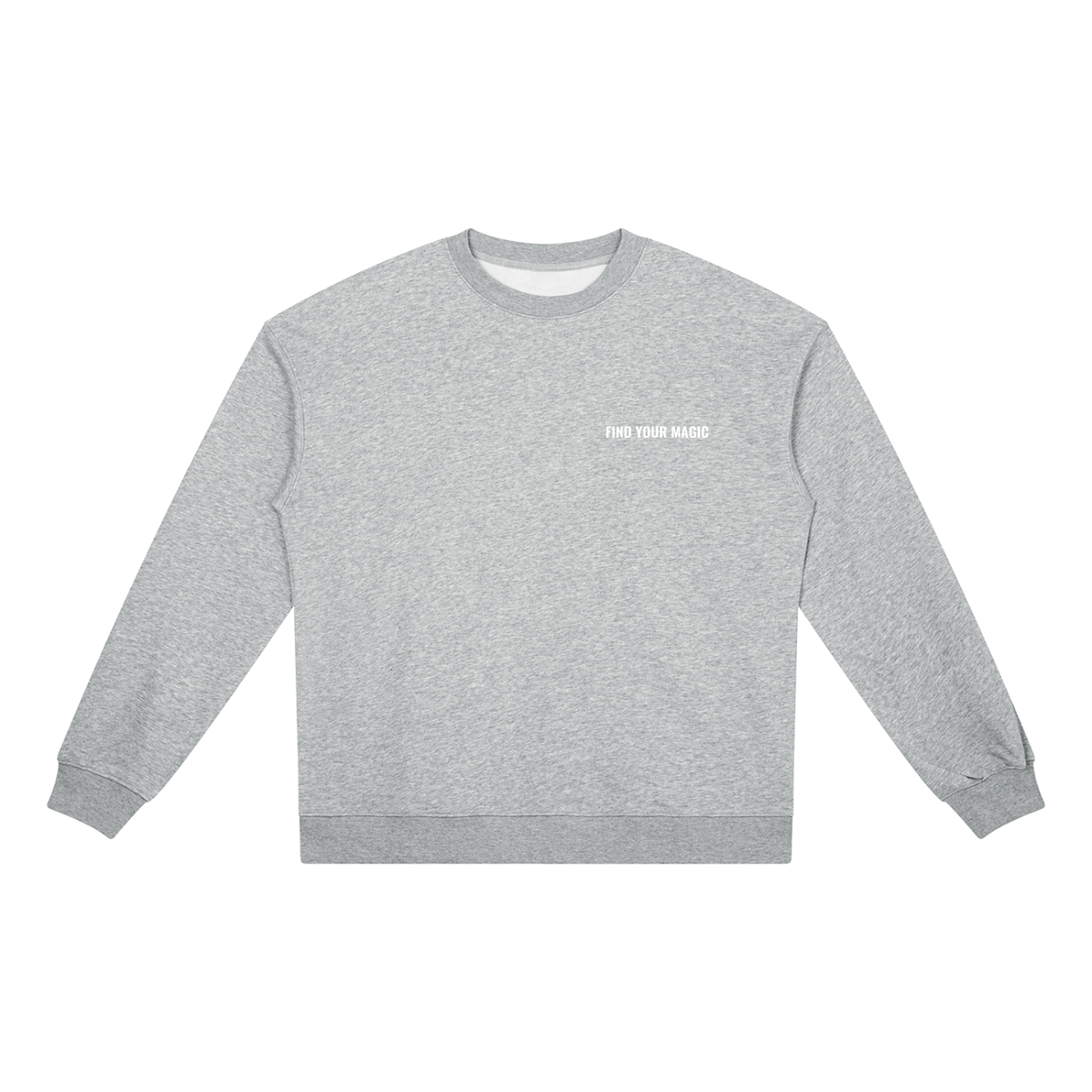 Find your magic A grey crewneck sweatshirt with a The infinity style Studio compass logo.  Keep you looking stylish, warm and comfy on your confidence recovery journey. grey crewneck front view
