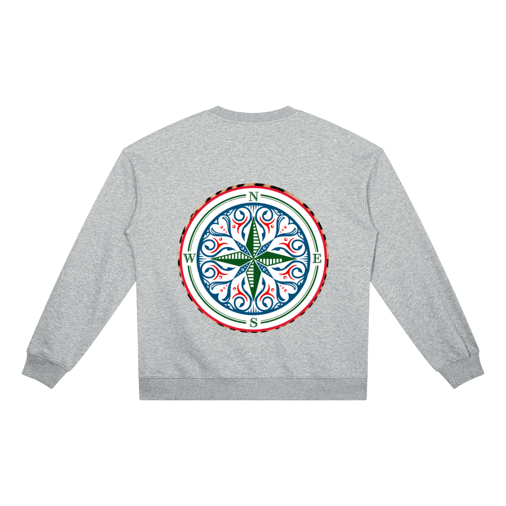 ind your magic A grey crewneck sweatshirt with a The infinity style Studio compass logo.  Keep you looking stylish, warm and comfy on your confidence recovery journey. grey crewneck back view