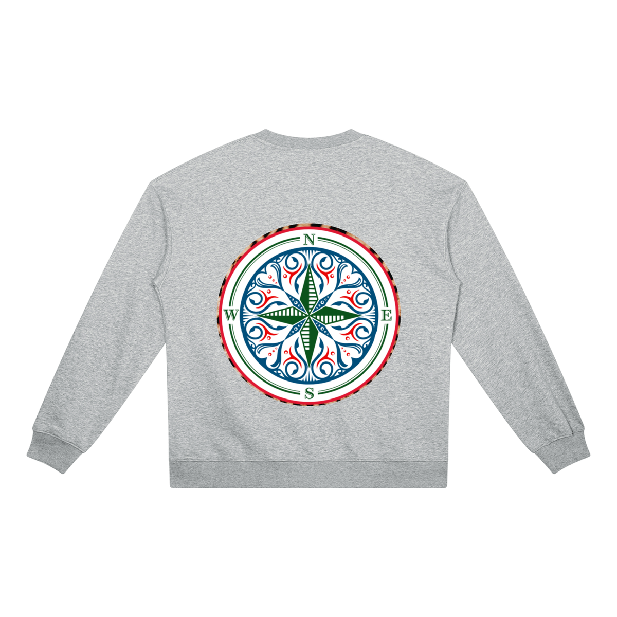 ind your magic A grey crewneck sweatshirt with a The infinity style Studio compass logo.  Keep you looking stylish, warm and comfy on your confidence recovery journey. grey crewneck back view