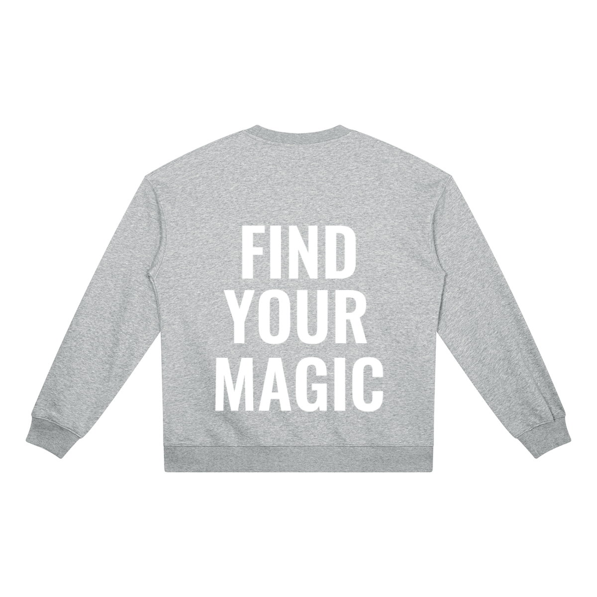 Find your magic A Flower grey crewneck sweatshirt with a The infinity style Studio compass logo.  Keep you looking stylish, warm and comfy on your confidence recovery journey. flower grey crewneck back view