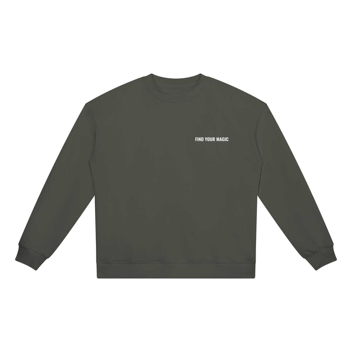 Compass Crewneck Sweatshirt. A khaki crewneck sweatshirt with a The infinity style Studio compass logo.  Keep you looking stylish, warm and comfy on your confidence recovery journey.Khaki crewneck front view