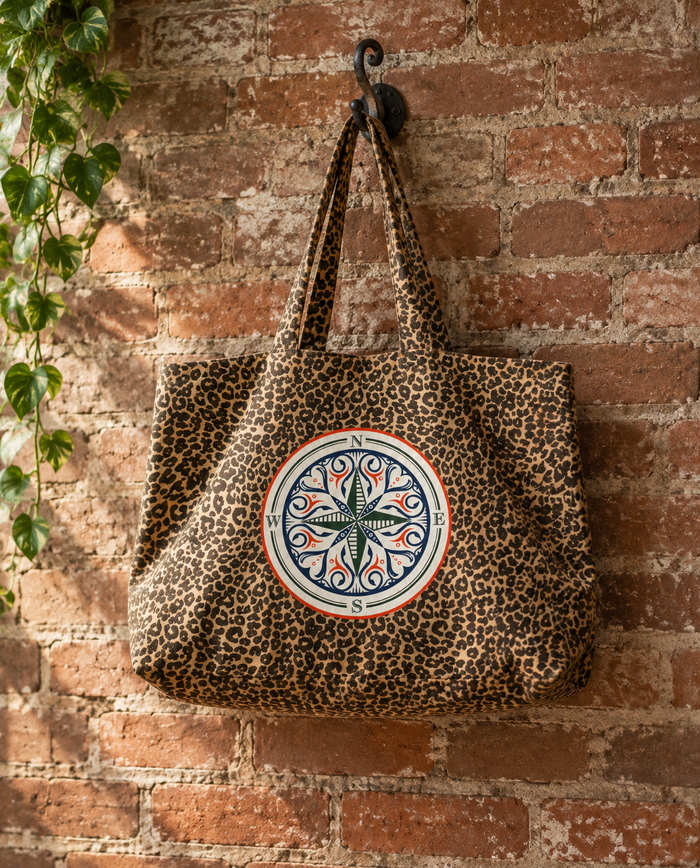 Cosmic Compass Leopard Print Tote