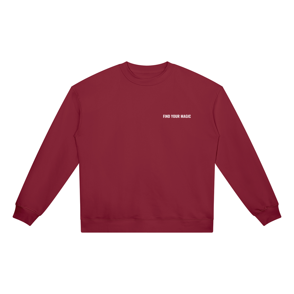 Compass Crewneck Sweatshirt. A red crewneck sweatshirt with a The infinity style Studio compass logo.  Keep you looking stylish, warm and comfy on your confidence recovery journey. red  crewneck front view