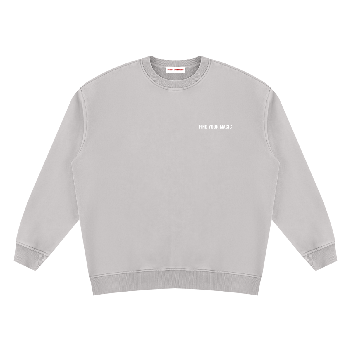 Soft, with a fleece lining that makes the Cosmic Compass vintage wash sweatshirt pure comfort. Warm enough to be worn instead of a jacket or layered for the colder months. Wear it with a leopard skirt and boots, or with a statement bag and your favourite lipstick for date night.

Oversized fit unisex crewneck with drop shoulders
Vintage wash finish, fleece-lined
53% polyester, 42% cotton, 5% other fibres
Vintage wash light grey fleeced lined back to give you confidence in your recovery front view