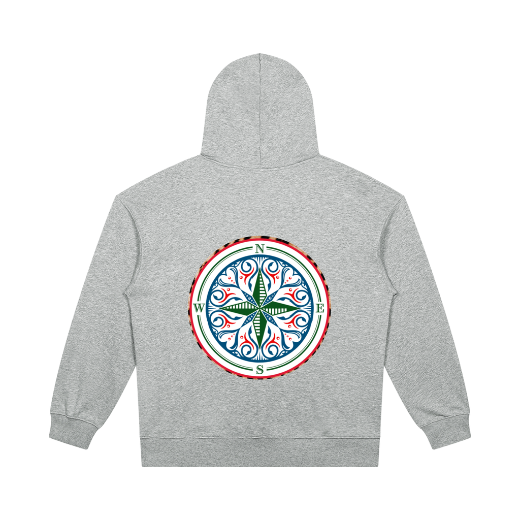 The Cosmic Compass heavyweight pullover hoodie is the one you reach for first: on the school run with your coffee, over a slip skirt and boots on a night out, or with leather trousers for date night. The weight holds its shape and makes everything you pair it with look deliberate. COMfoRTABLE AND STYLISH IN YOUR RECOVERY grey backVIEW