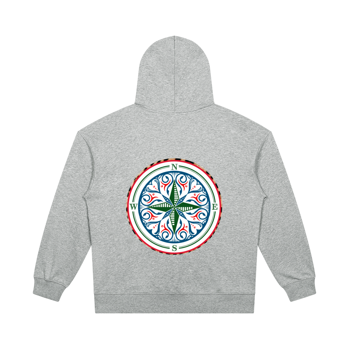 The Cosmic Compass heavyweight pullover hoodie is the one you reach for first: on the school run with your coffee, over a slip skirt and boots on a night out, or with leather trousers for date night. The weight holds its shape and makes everything you pair it with look deliberate. COMfoRTABLE AND STYLISH IN YOUR RECOVERY grey backVIEW