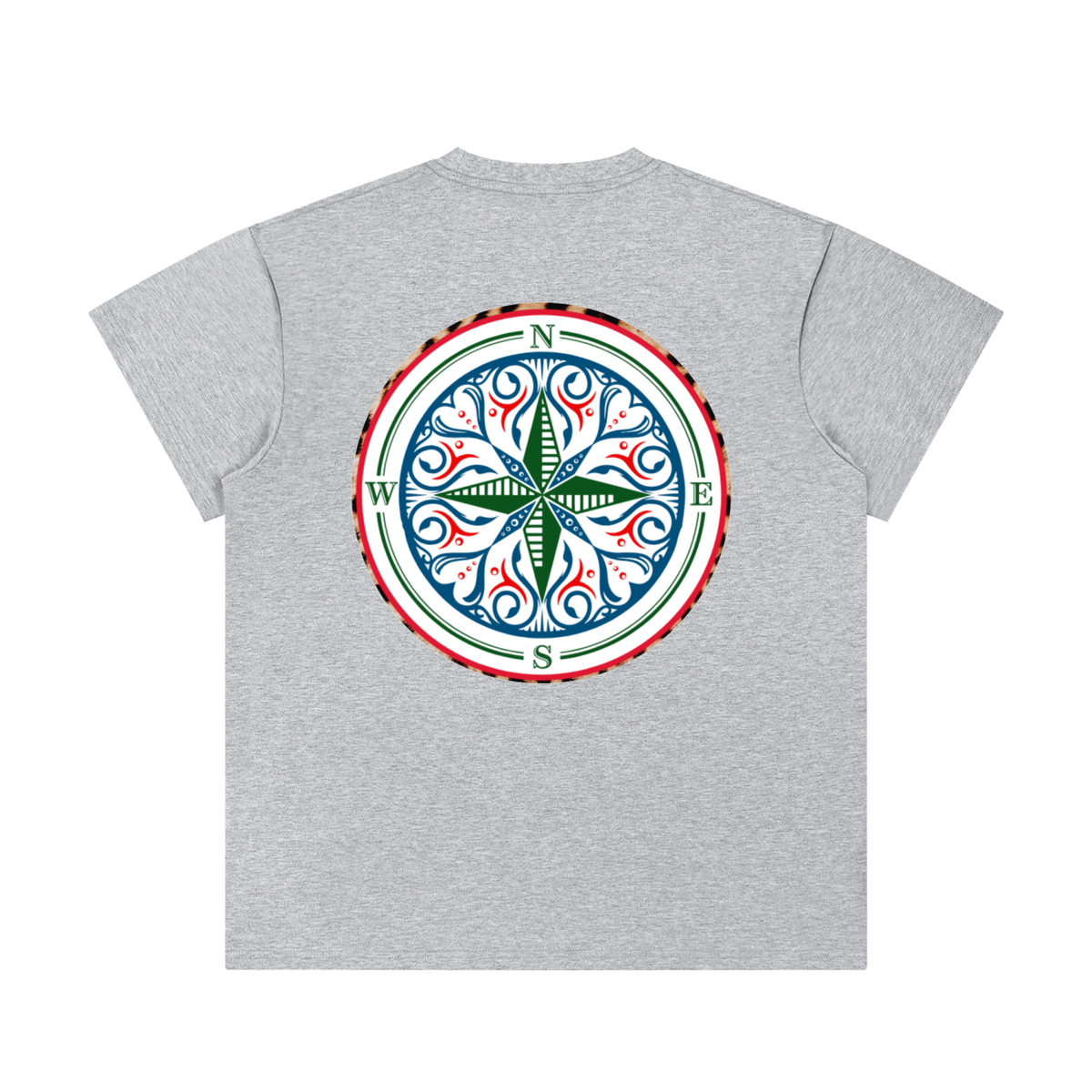 the unisex Cosmic Compass tee with a statement that makes every outfit make sense. Effortlessly cool, it works under a sharp blazer for a work day, with a leather jacket for the school run, on a night out, or whenever you need a reminder to own that magic. look confident and stylish in your recover with this grey shirt tee shirt  back