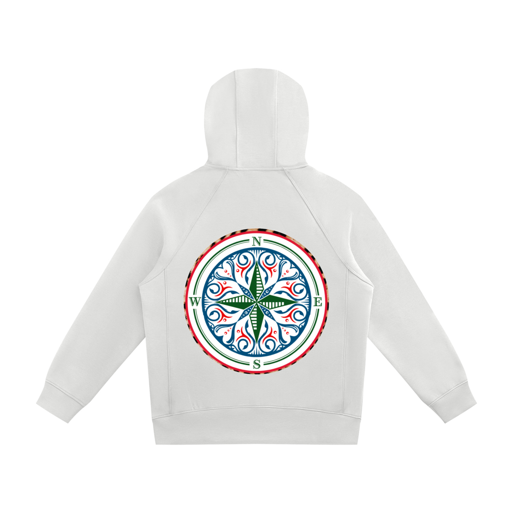 Rich in depth of colour with silver hardware, the Cosmic Compass full zip hoodie is the one that goes with everything. Elevate any look with this statement piece. find your recovery and confidence in this red zip up hoodie BACK view