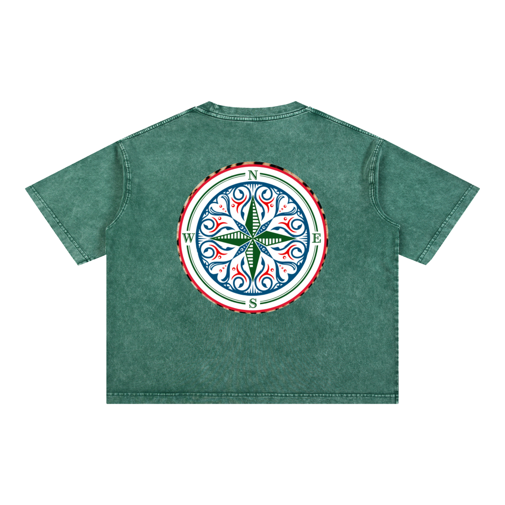 The Cosmic Compass boxy tee: an oversized vintage wash t-shirt with a drop shoulder shape that gives that extra edge. Throw it on with wide leg jeans, denim shorts and a leather jacket, or dress it up with a satin skirt and boots when the night gets interesting. oversize vintage wash green boxy t shirt tee shirt find your style and confidence in your recovery.