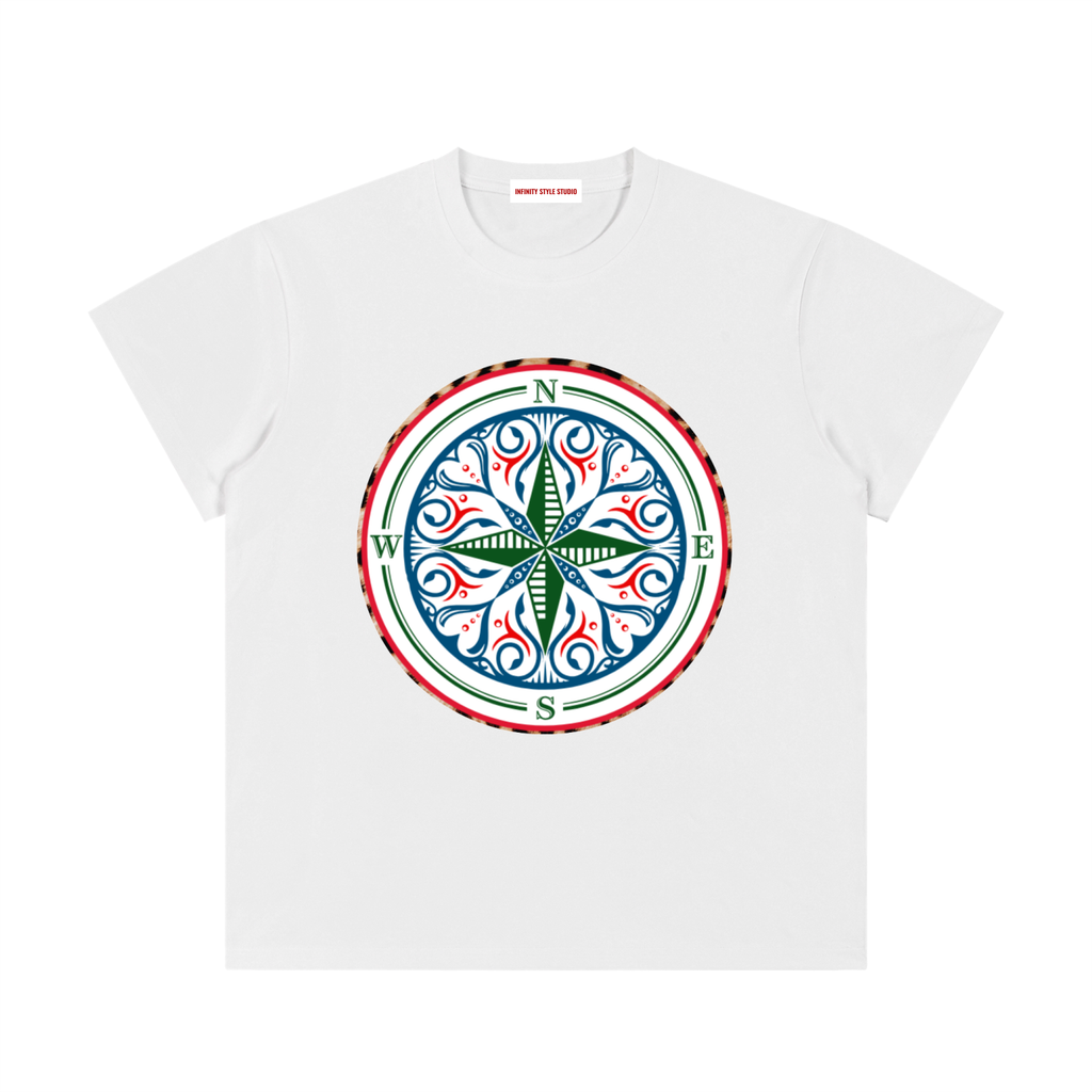 The unisex Cosmic Compass tee with a statement that makes every outfit make sense. Effortlessly cool, it works under a sharp blazer for a work day, with a leather jacket for the school run, on a night out, or whenever you need a reminder to own that magic. find your style and confidence in your recovery. White t shirt tee shirt front
