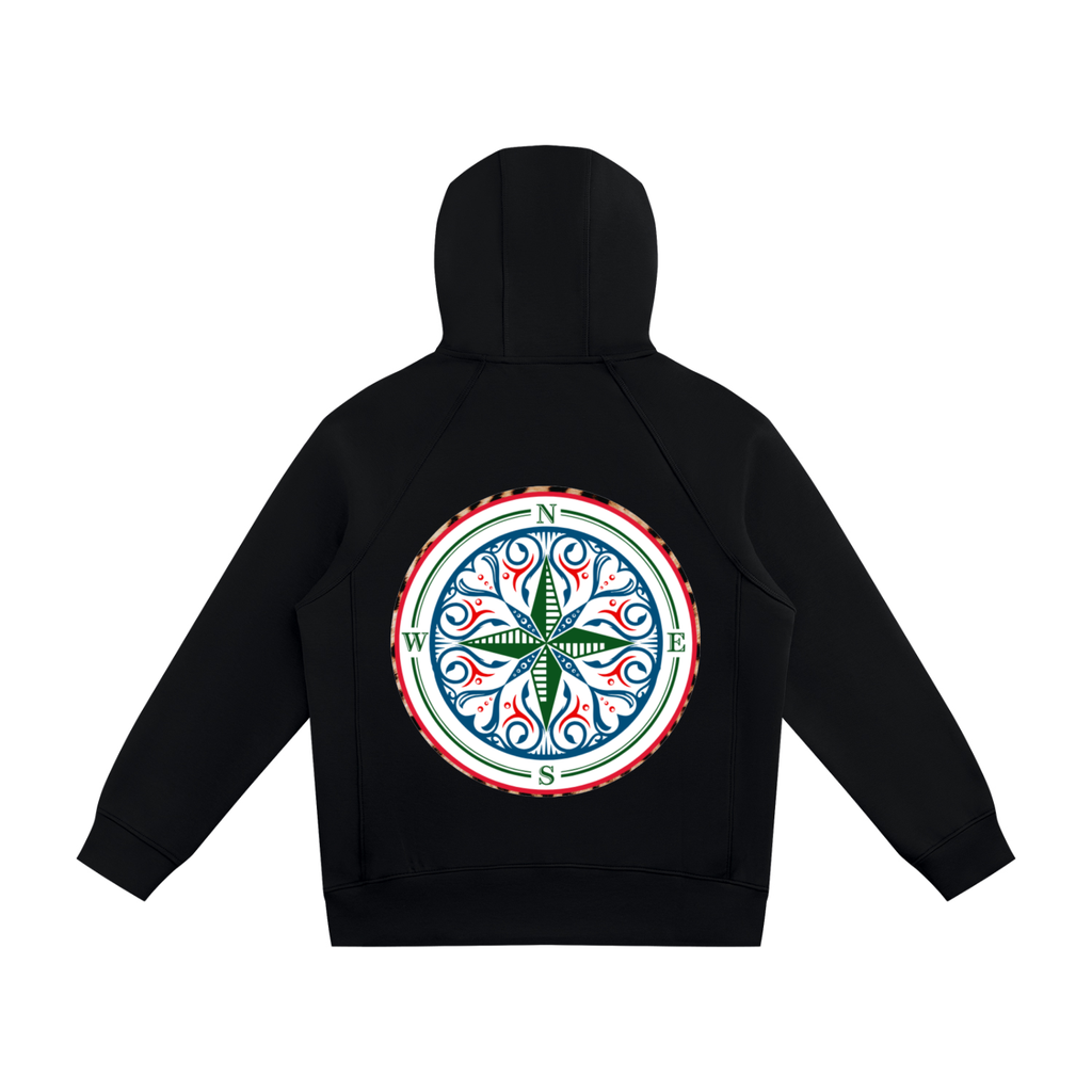 Rich in depth of colour with silver hardware, the Cosmic Compass full zip hoodie is the one that goes with everything. Elevate any look with this statement piece. find your recovery and confidence in this Black zip up hoodie back view