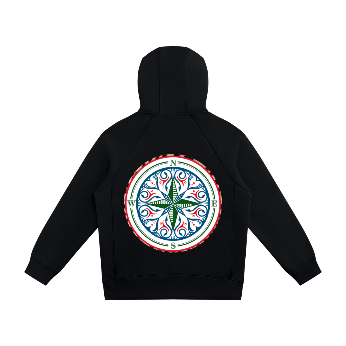 Rich in depth of colour with silver hardware, the Cosmic Compass full zip hoodie is the one that goes with everything. Elevate any look with this statement piece. find your recovery and confidence in this Black zip up hoodie back view